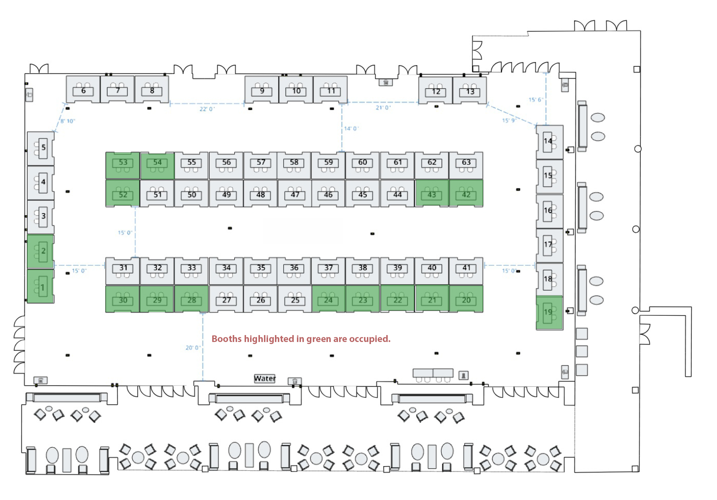 map of booth layouts in exhibit hall