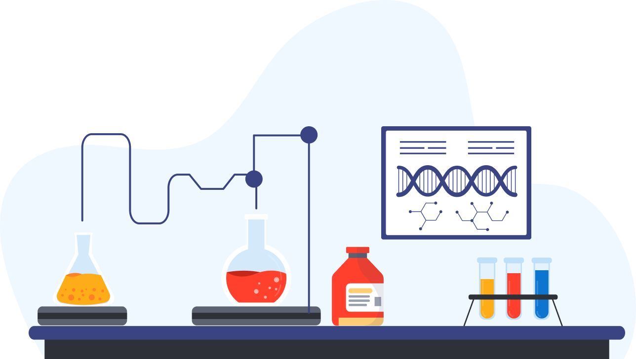 BCCE Homepage banner, a lab desk with flasks and chemical sketches